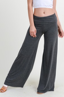 Lady's Mid Rise Wide Leg Pants with Foldable Waistband