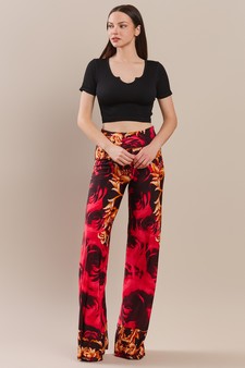 Palazzo Pants-Orange & Red Damask print