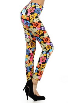 Women's Colorful Outlined Flowers Printed Leggings