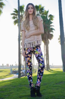 Vintage Floral printed-Stretch Velour Leggings