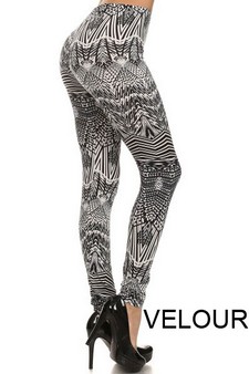 Stretch Velour printed leggings, has tribal print