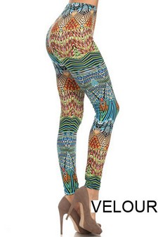 Tropical Tribal Velour Printed Leggings