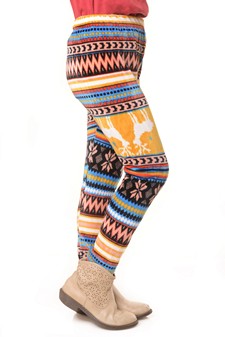 Mustard Reindeer Velour Printed Leggings