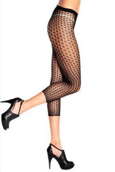 Lady's Diamond Coils Fashion Designed Fishnet Capri Pantyhose