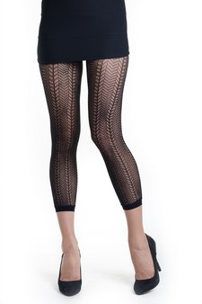 Lady's Leon Stripe Patterns Fashion Designed Fishnet Capri Tights