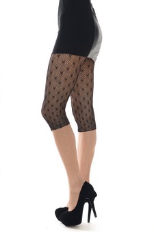 Lady's Mini Hearts Fashion Designed Fishnet Capri Tights