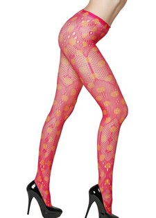 Geometric Collage Color Printed Fishnet Pantyhose