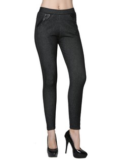 Winter Fleece Jean Legging with Leatherette and Rhinestone Pocket Details