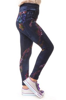 Kid's Sublimation Mystic Floral Print Fleece Lined Jeggings