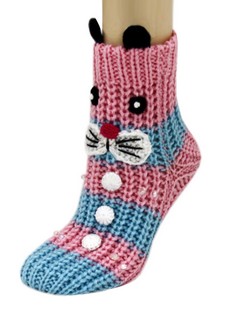 BUNNY RABBIT KNITTED NON SKID 3D ANIMAL SLIPPER SOCKS