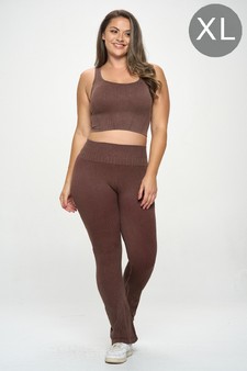 Women's Stone Washed Ribbed Matching Yoga Set (XL only)