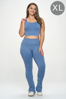 Women's Stone Washed Ribbed Matching Yoga Set (XL only)