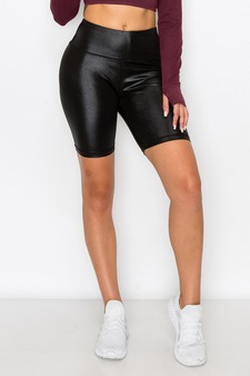 Women's High Rise Faux Leather Activewear Biker Shorts