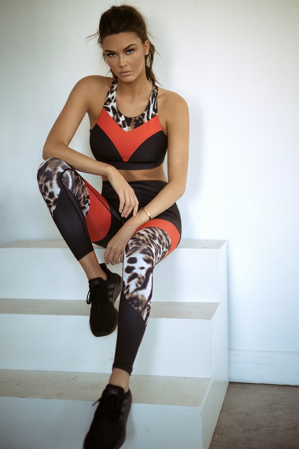 Women's Colorblock Cheetah Print Activewear Set