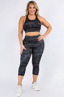 Women's Shark Grey Camo High Rise Capri Activewear Set