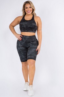 Women's Shark Grey Camo High Rise Biker Short Activewear Set