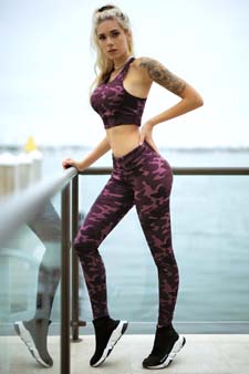 Women's Pink Camouflage Activewear Sports Set