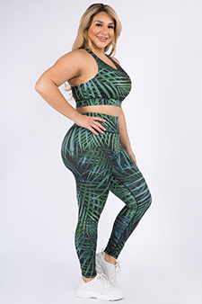 Women's Palm Leaf Print Sports Bra and Leggings Activewear Set style 2