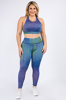 Women's Pinestripe Geo Sports Bra and Leggings Activewear Set