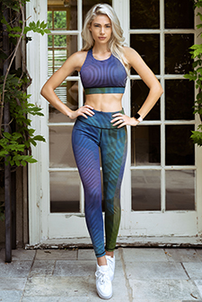 Women's  Pinestripe Geo Sports Bra and Leggings Activewear Set