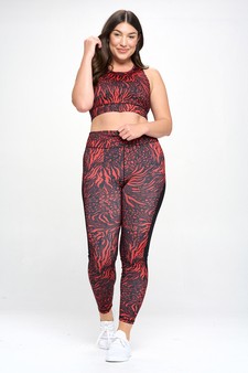 Women’s Red Garden Color Block Design Activewear Set