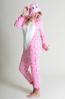 Plush Pink Leopard Animal Onesie Pajama Costume