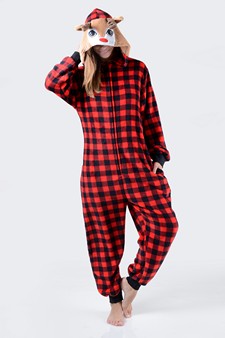 Women's Plaid Reindeer Animal Onesie (6pcs M/L only)
