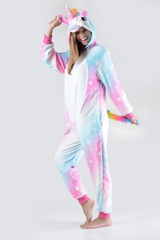 Women's Pink And Blue Star Unicorn Onesie Pajama