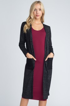 Lady's Open Front Lurex Knit Duster Cardigan