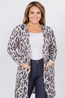 Women's Leopard Print Cardigan with Pockets