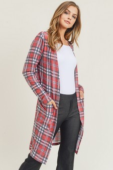 Women's Plaid Duster Cardigan with Pockets