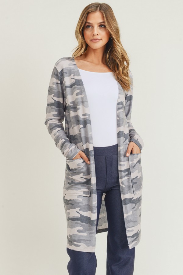 Camo cardigan womens top