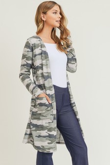 Women's Camouflage Duster Cardigan with Pockets