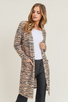 Women's Zebra Striped Duster Cardigan