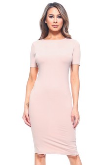 Short Sleeve Crew Neck Midi Bodycon Dress