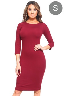 Crew Neck 3/4 Sleeve Midi Bodycon Dress (Small only)