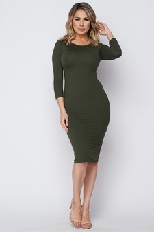 Crew Neck 3/4 Sleeve Midi Bodycon Dress (Small only) style 5