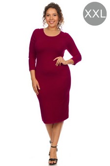 Crew Neck 3/4 Sleeve Midi Bodycon Dress (XXL only)