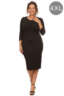 Crew Neck 3/4 Sleeve Midi Bodycon Dress (XXXXL only)