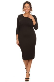 Crew Neck 3/4 Sleeve Midi Bodycon Dress