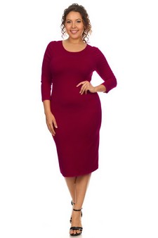 Crew Neck 3/4 Sleeve Midi Bodycon Dress