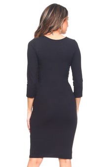 Crew Neck 3/4 Sleeve Midi Bodycon Dress style 3