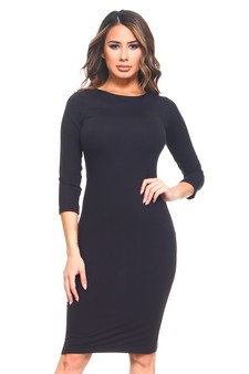 Crew Neck 3/4 Sleeve Midi Bodycon Dress