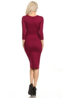 Crew Neck 3/4 Sleeve Midi Bodycon Dress (Medium only) style 3