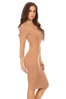 Crew Neck 3/4 Sleeve Midi Bodycon Dres