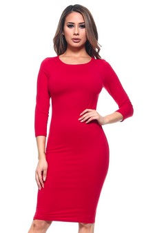 Crew Neck 3/4 Sleeve Midi Bodycon Dress