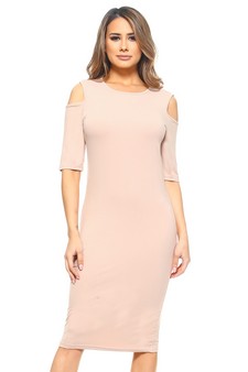 Cold Shoulder 3/4 Sleeve Midi Dress