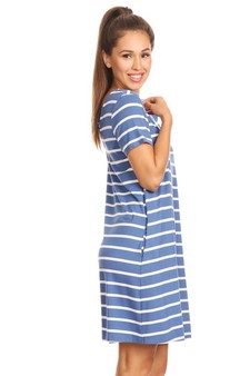 Striped Short Sleeve Tunic T-Shirt Dress w/ Pockets style 3