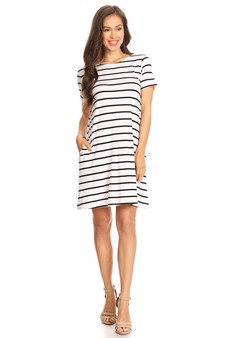 Striped Short Sleeve Tunic T-Shirt Dress w/ Pockets style 3