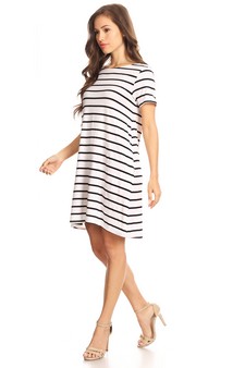 Striped Short Sleeve Tunic T-Shirt Dress w/ Pockets style 6